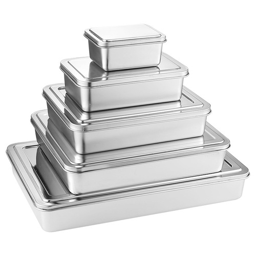 Tiramisu plate stainless steel square plate trendy cake baking pan iron box container dish deep flat plate tray box