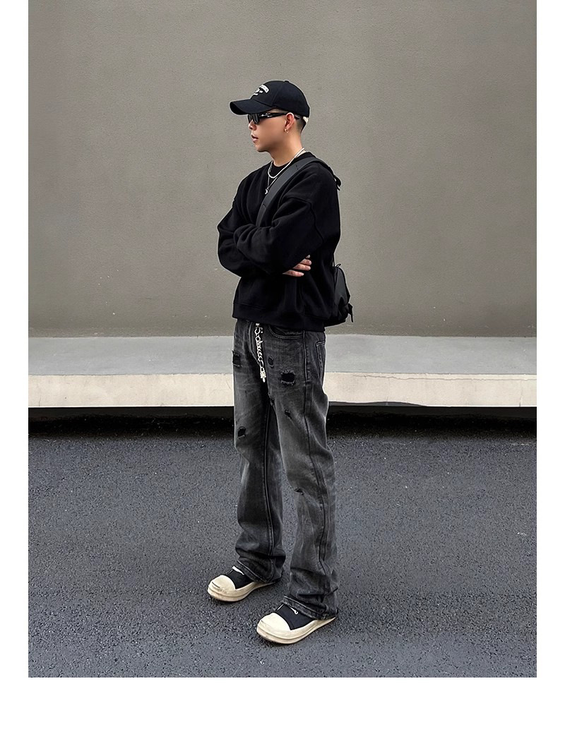 boy European And High Vibe Slim Fit Washed Ripped Jeans Unisex American Street Style Trendy Design Pants_voghion.com