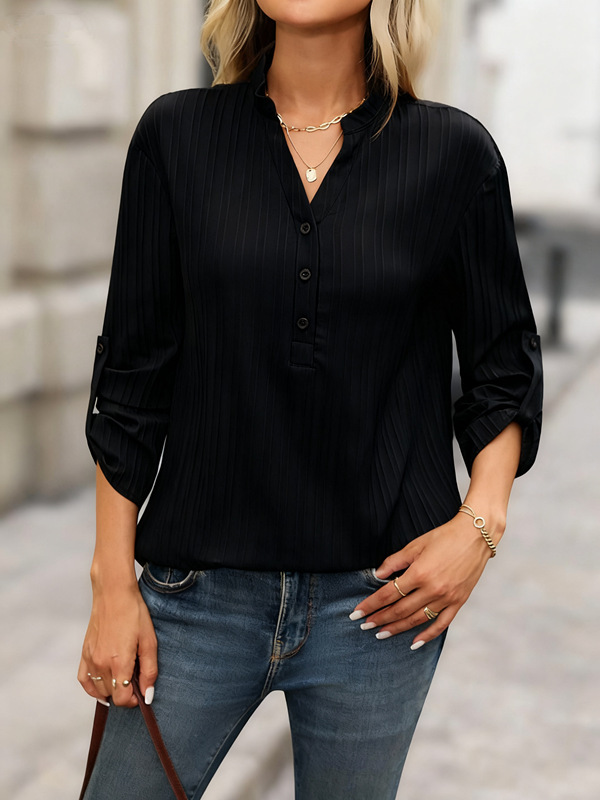 Amazon ventas europeas y estadounidenses de comercio exterior fronterizo ropa de mujer nueva camisa de botón de cuello en V medio cardigan de moda blusa versátil
