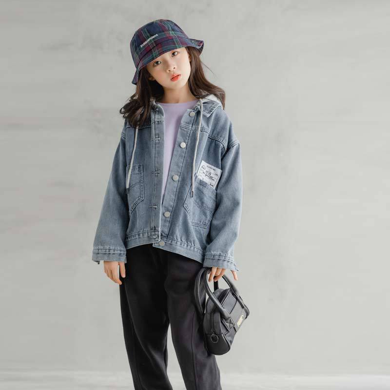女童外套  2021秋冬韩版童装休闲运动加绒加厚牛仔服保暖风衣开衫