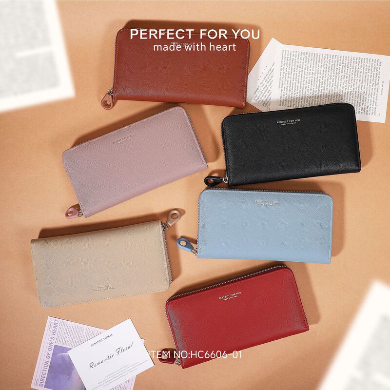 WEICHEN long zipper wallet for women, classic toothpick pattern PU leather, large capacity, anti-theft RFID protection women's wallet