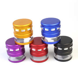 跨境热销铝合金63mm4层磨烟器四层铝制透视碎烟器烟具厂家供应