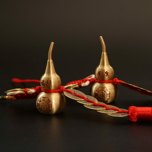 Chinese Knot Pure Copper Five Emperors Money Gourd Pendant Accessories Pendant Door-to-Door Home Car Hanging Auspicious Red Phnom Penh