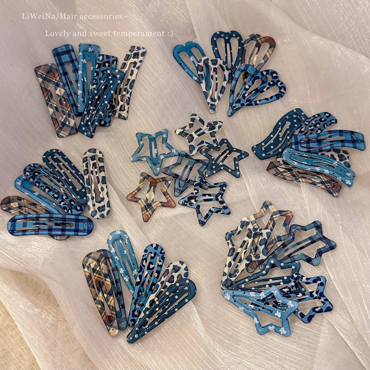 Blue leopardo estrella clips de cabello para niños frente lateral clips de pestaña clips de cabello rotos clips de cabello BB tocado de niña