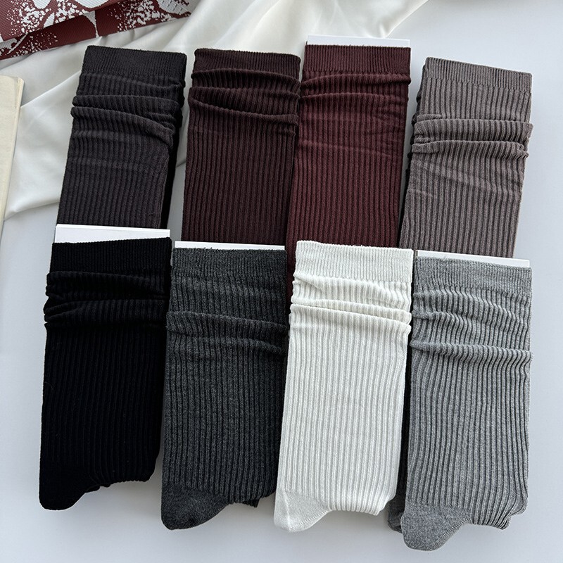 Sd2169 Ultra-Soft Mid-Calf Socks with 3D Vertical Stripes, Stacked Socks, Calf Socks, Same Style as Poetry Lan, Trendy Women's Socks, Seamless