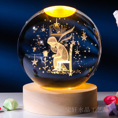 usb发光内雕水晶球摆件创意生日礼物女生闺蜜送男朋友月球银河系