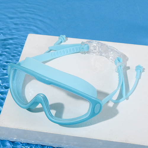 Anti-fog high-definition swimming goggles, large-frame boxed swimming goggles, silicone lenses, with conjoined earplugs for men and women, adult myopia