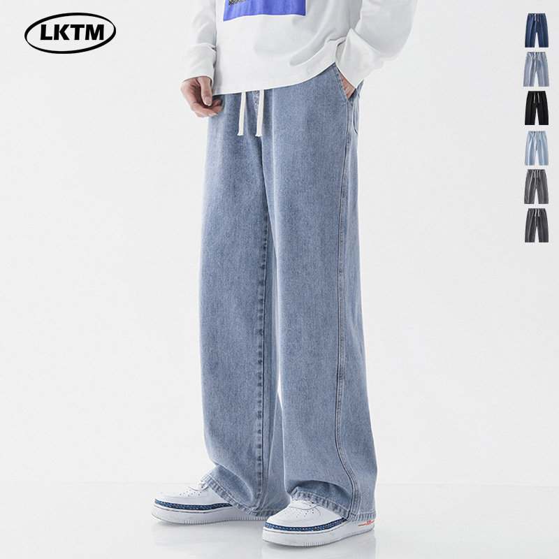 LKTM Men's# Summer Thin American Retro Fashion Brand Straight Jeans Men's Drawstring Dipping Casual Wide Leg Pants