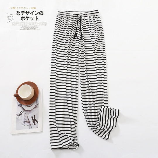 Modal striped wide-leg pants summer thin cool pants casual home pajama pants plus size versatile loose trousers