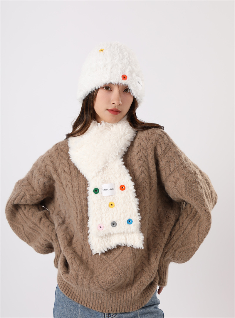 Cervo bianco stesso stile bambini autunno inverno peluche lana ispessita e calda pulsante mostra faccia piccola grande testa_voghion.com