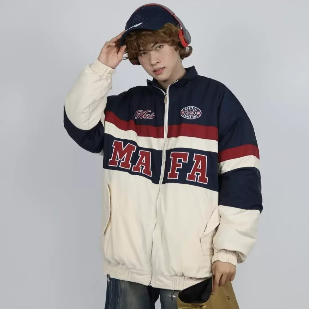 秋冬男女网红美式高街撞色夹克韩版潮流宽松百搭字母拼色棒球服