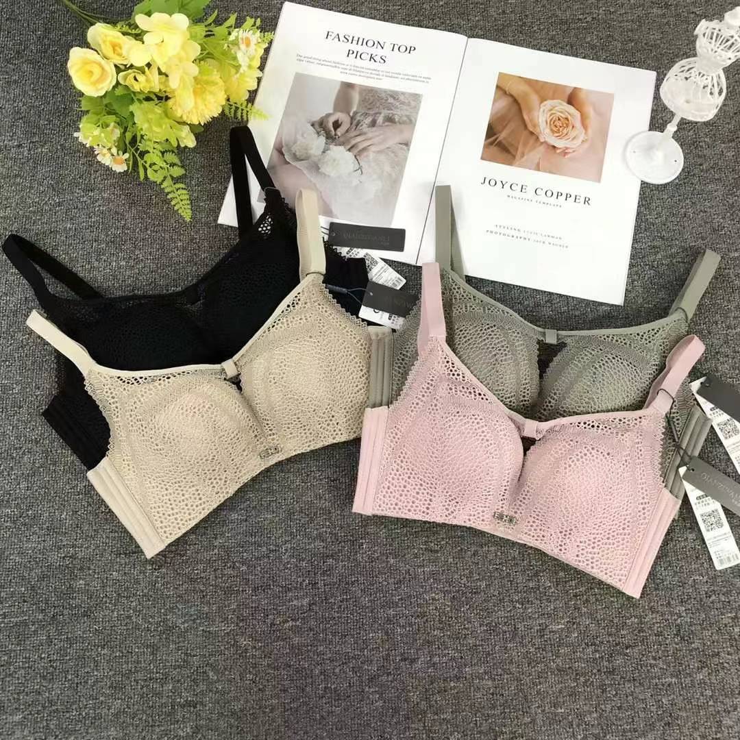 Nuevo sujetador de alta calidad de moda de encaje jacquard transpirable y cómodo ajuste lateral de pecho de cuatro botones ropa interior mujer