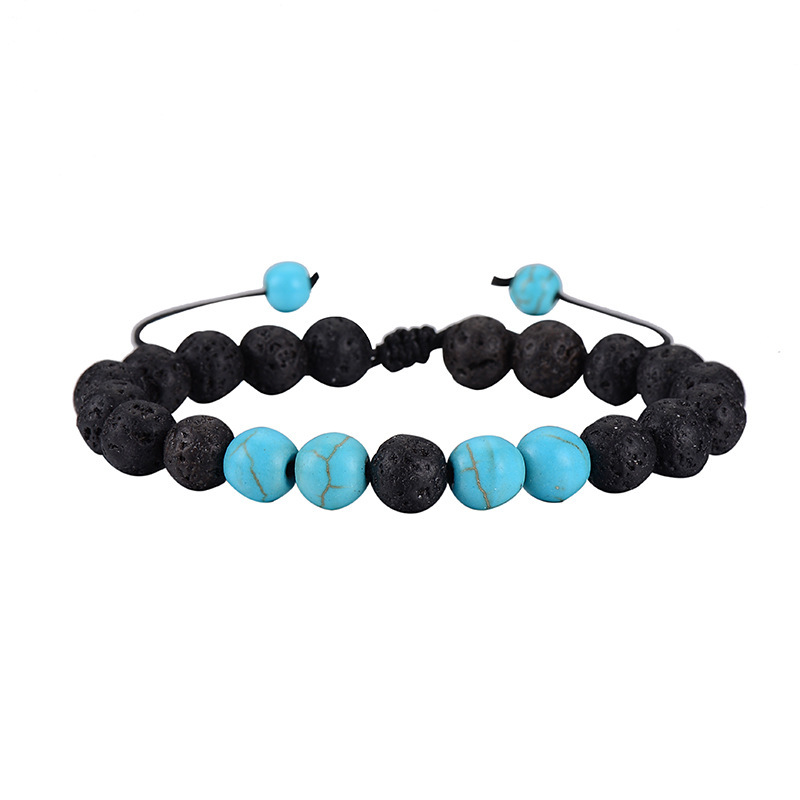 Amazon Venta caliente 8mm Tigre ojo piedra volcánica pulsera energía lava piedra tejida pulsera de pareja ajustable