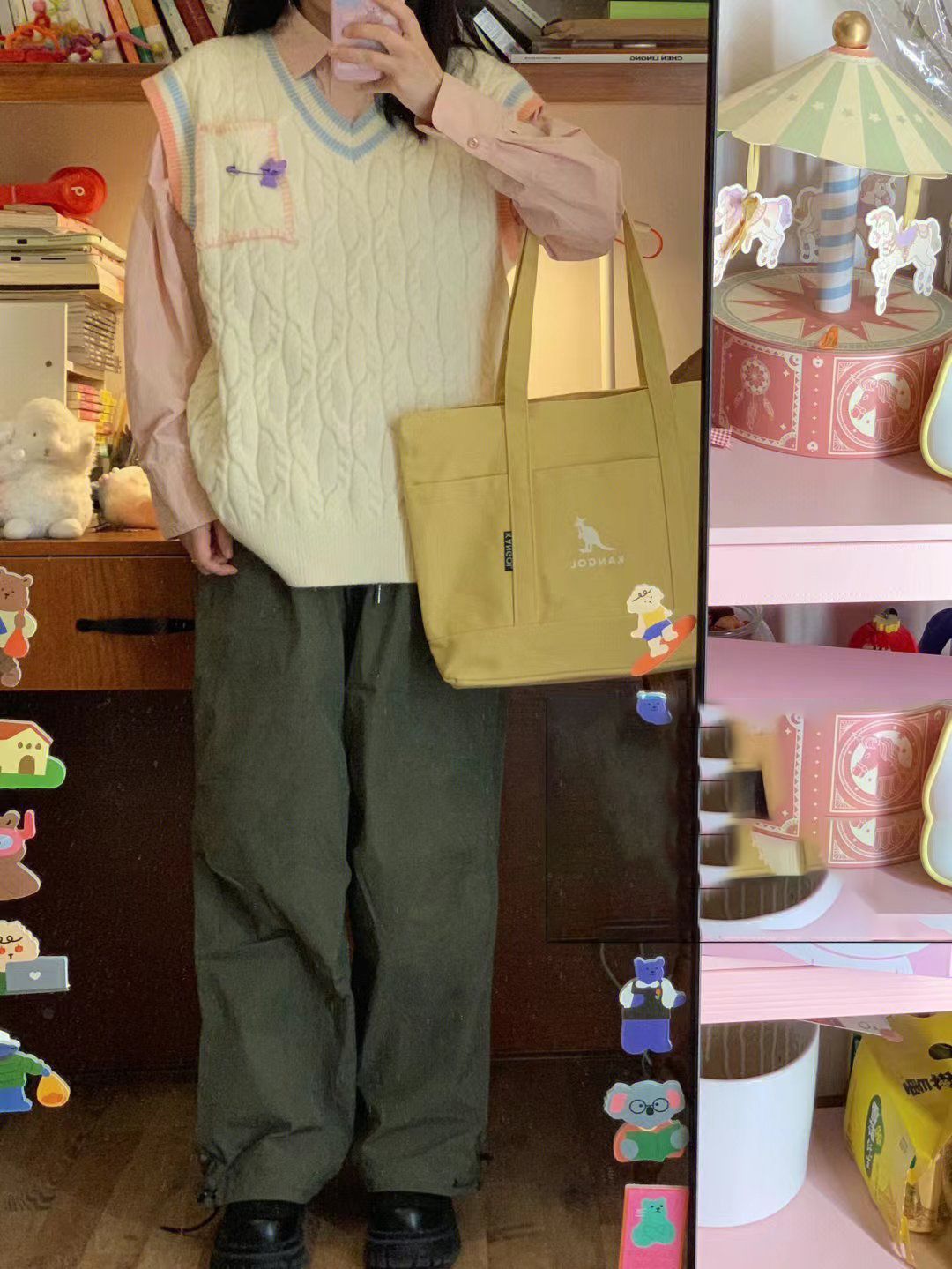 v领拼色麻花毛衣背心 学院风宽松叠穿针织马甲日系清新无袖坎肩潮