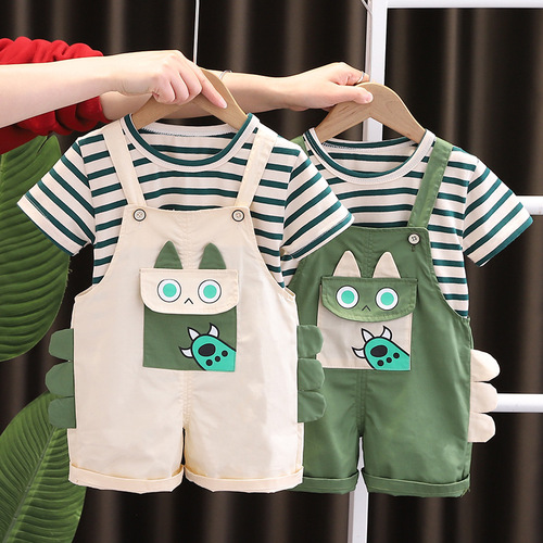 Boy's Striped Cartoon Beloved Set Summer  New Style Stylish Children's Clothes Infant Cool Kids' Outfit Baby