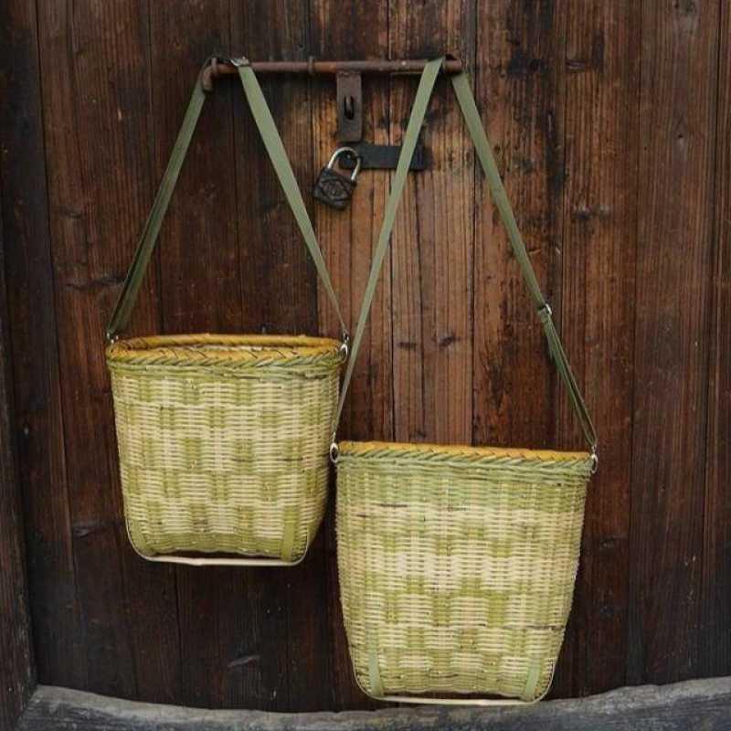 背蘿竹編 背簍 家用採茶竹簍籃子斜挎茶婁背樓魚簍小竹筐