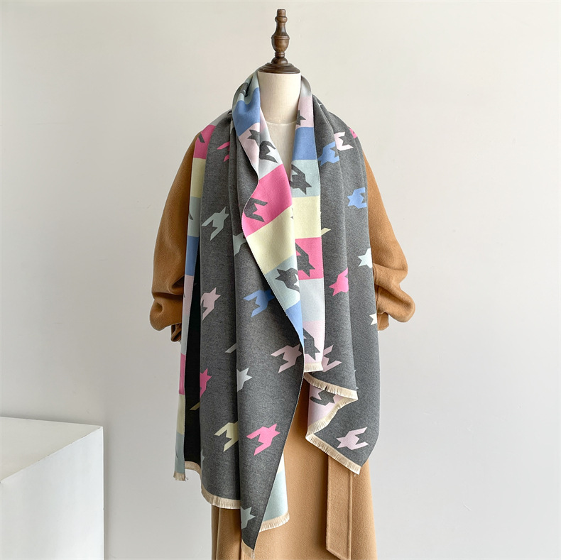 Winterwarm, modisch, hochwertig, Anti-Aging mit beidseitigem Druck und buntem Hahnentrittmuster in Kaschmir_voghion.com