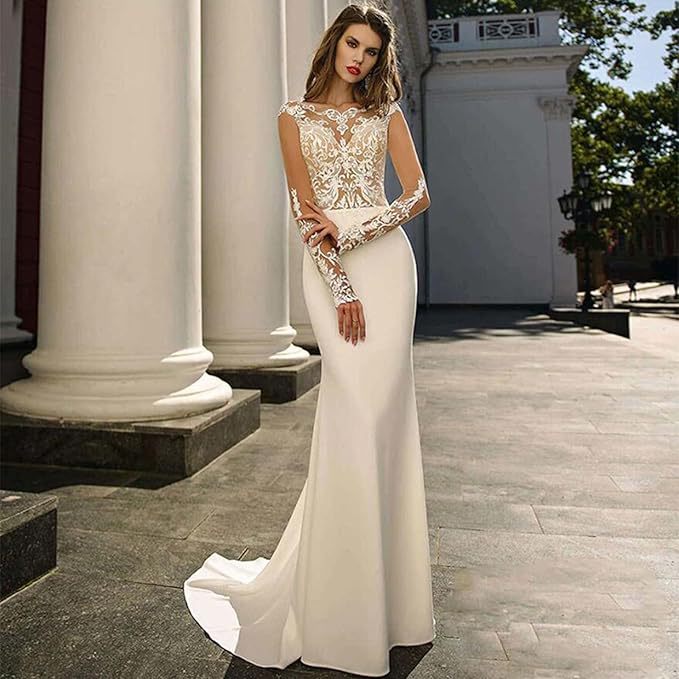 Long-Sleeved Wedding Dress Forest Style 2025 New Style Simple High-Neck Slim Fishtail Style Travel Photography Small Tail Soft Gauze Slimming Look