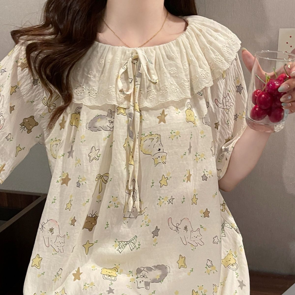 Venta al por mayor transfronteriza verano nuevo estilo dulce camisón casual hogar con almohadilla para el pecho pijamas de una pieza ropa de aire acondicionado para el hogar de las mujeres