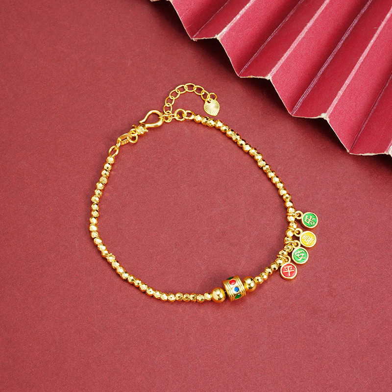 Nuevos productos de oro de arena vietnamita pulsera de corte goteo de aceite Ping An pulsera de alegría simple y versátil no se desvanecerá joyas