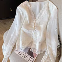 Летняя кружевная короткая сорочка, французский стиль, V-образный вырез, стиль высокого качества, яркий запоминающийся стиль