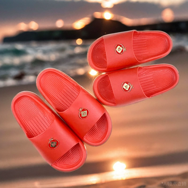 Красные холодные тапочки с толстой подошвы дамы в летней ванной комнате дома противоскользящие свадебные тапочки