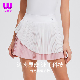 High-end Summer Fake Two-piece Tennis Skirt Women's Running Stripe Anti-walking Pleated Golf High Waist Skirt with Lining