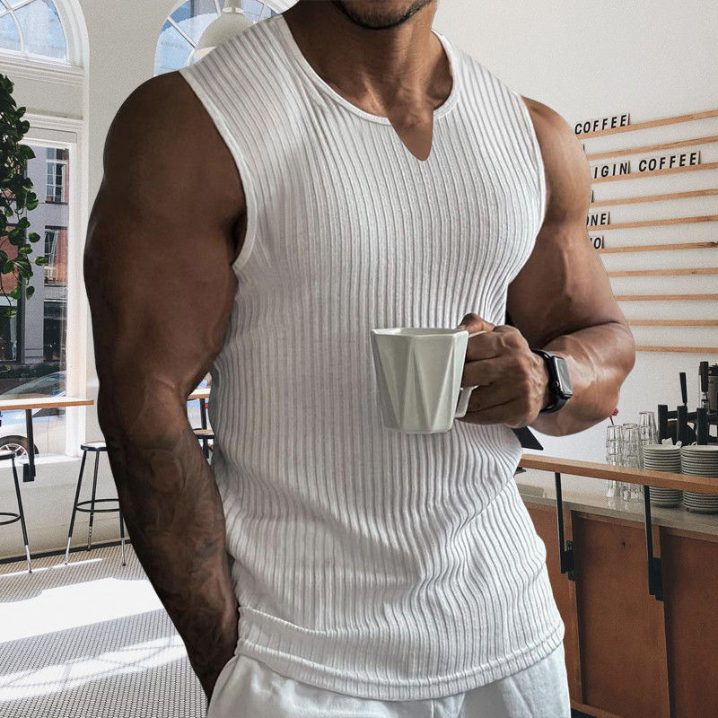 New American-Style Brothers' Summer Fitness Heavy-Duty Vertical Stripe Wide-Shoulder Running Sports Outdoor Casual Sleeveless Men's Shirt