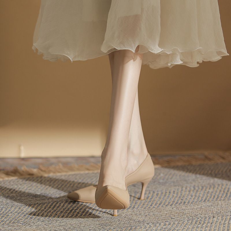 Comfortable high heels nude stiletto heels made of soft leather