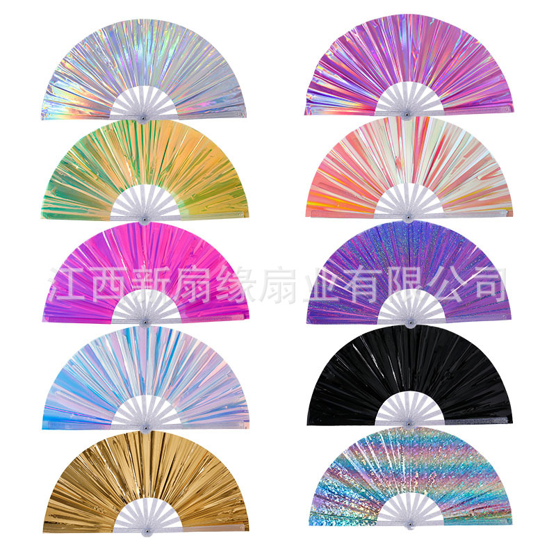 33 cm de plástico transparente hueso de PVC ventilador láser ventilador de mano festival de música Amazon ventilador de venta caliente transfronterizo