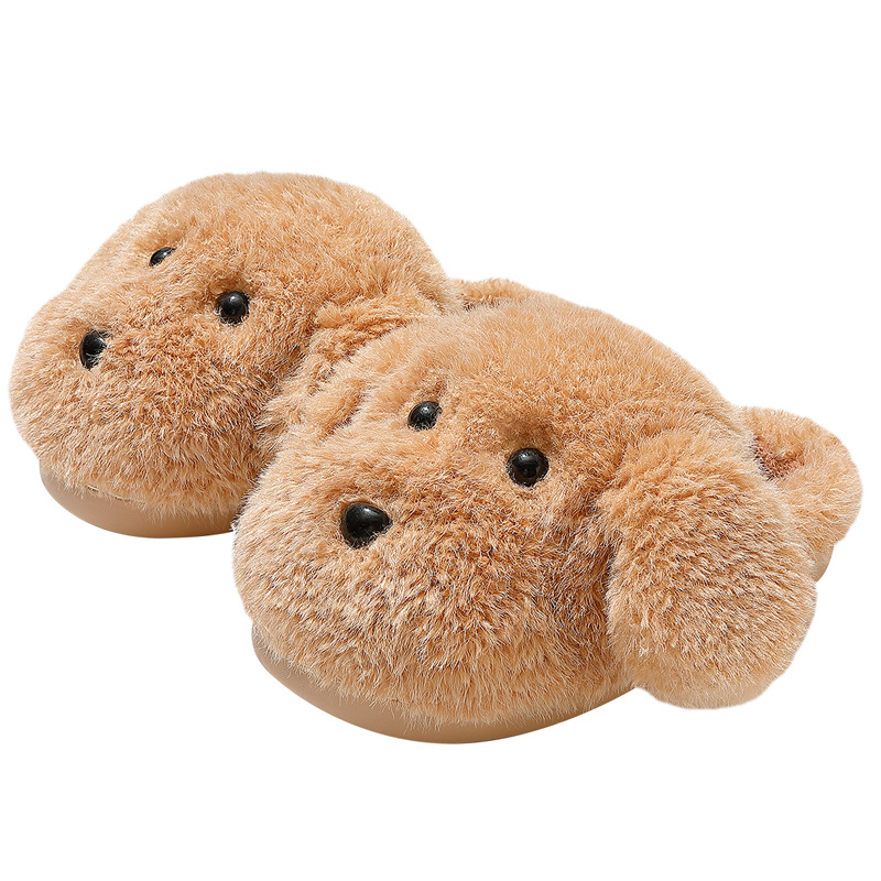 Pantofole da interno antiscivolo, calde, di alta qualità, con suola spessa e pelliccia, a forma di cucciolo, per la casa, e per uomo, per l'inverno._voghion.com