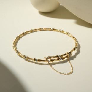 18K Gold Bamboo Elastic Bracelet Au750 Color Gold Fashionable Flashing Two-Color Twill Beads Car Flower Adjustable Bracelet Water Shell