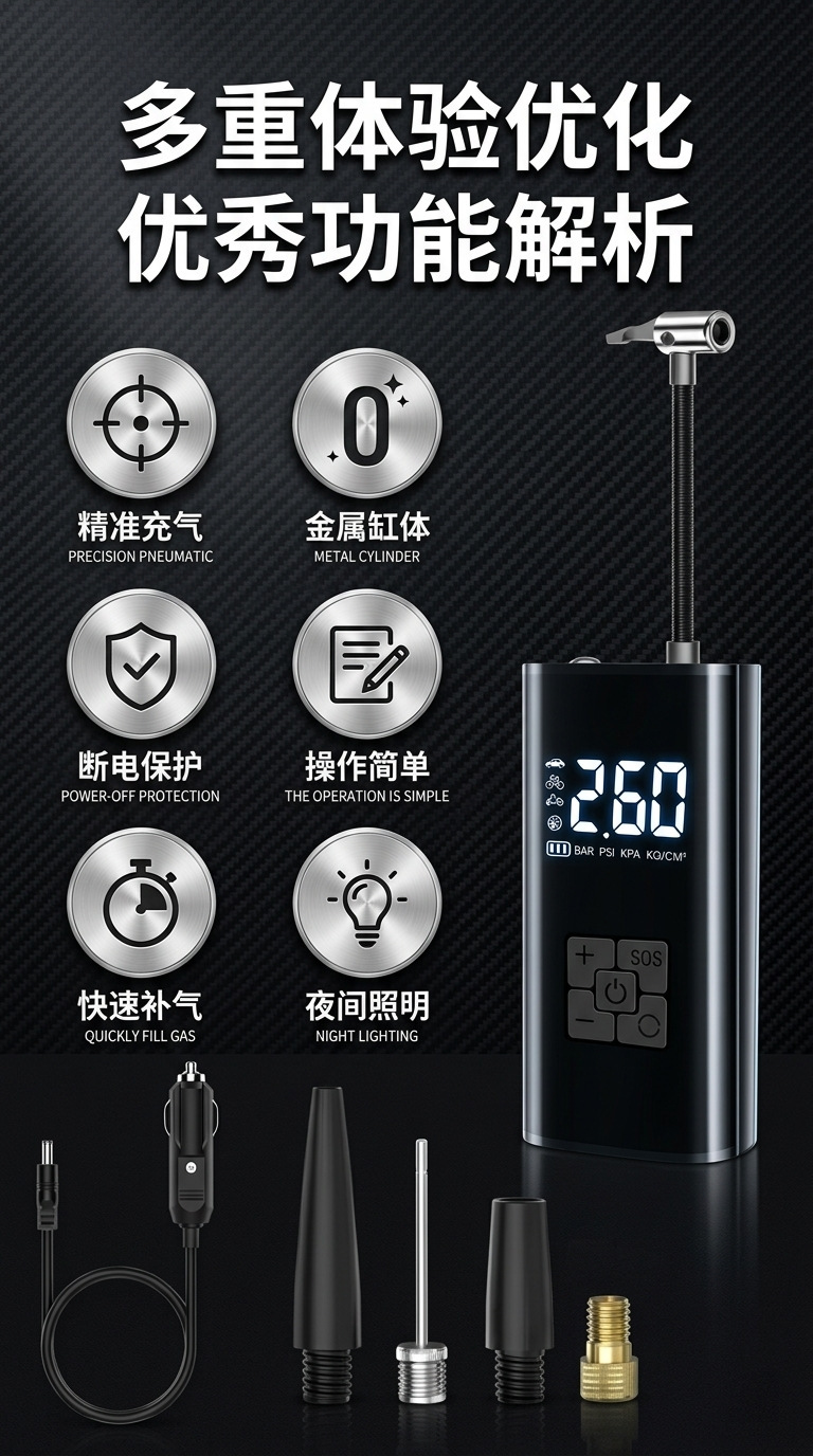 Suriu Smart Fast-Charging Car Wireless Air Pump with Digital Display for Car and Motorcycle with Automatic Start/Stop Function