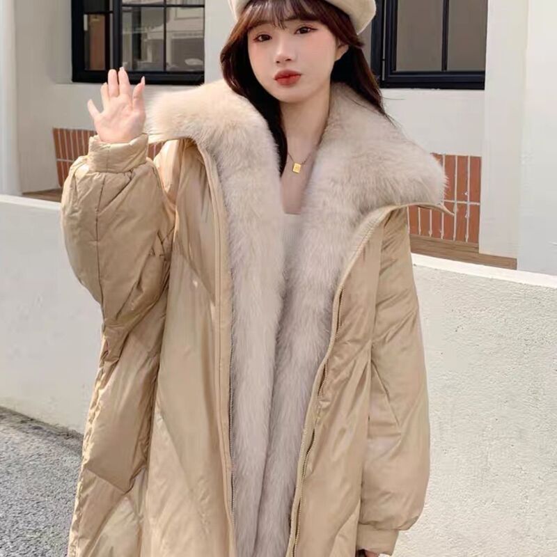 Fox 2025 Fur Collar Goose down Fur Long Mid-Length Loose Thickeneded down Jacket Winter New Luxury Jacket
