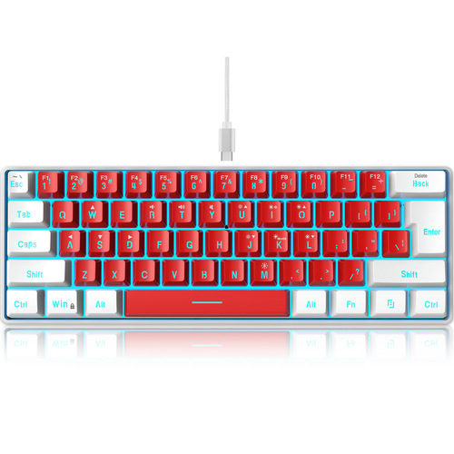 新61键薄膜键盘白红设计迷你游戏键盘简约机械手感适合笔记本台式