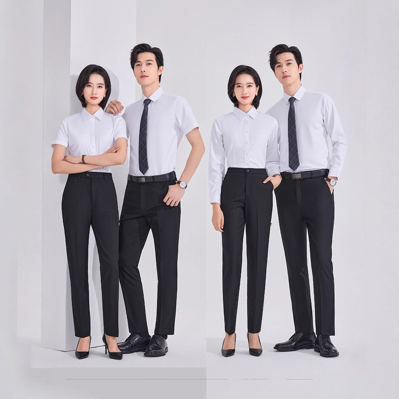 No-Iron Professional Shirt Men's Long-Sleeved Office Bamboo Fiber Anti-Wrinkle Commuter Business Shirt Formal Work Clothes White