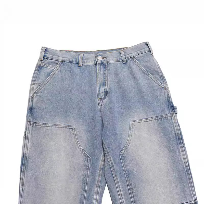 Men's Clothing high street water ins same style men's washed vibe style loose patch pocket stitching zipper jeans logging pants_voghion.com