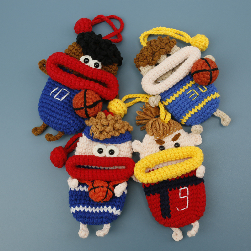 New hand-knitted cute sausage mouth key case, sports star anime hand-crocheted big mouth car key cover