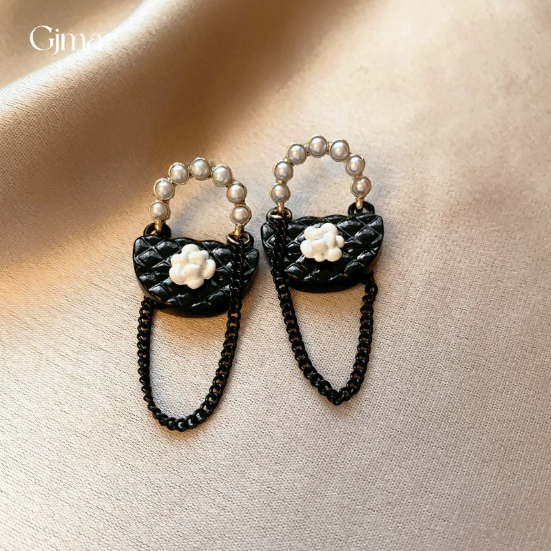 Черная серебристая игла, сумка с буквами из жемчуга, серьги, французский стиль, стиль высокого качества