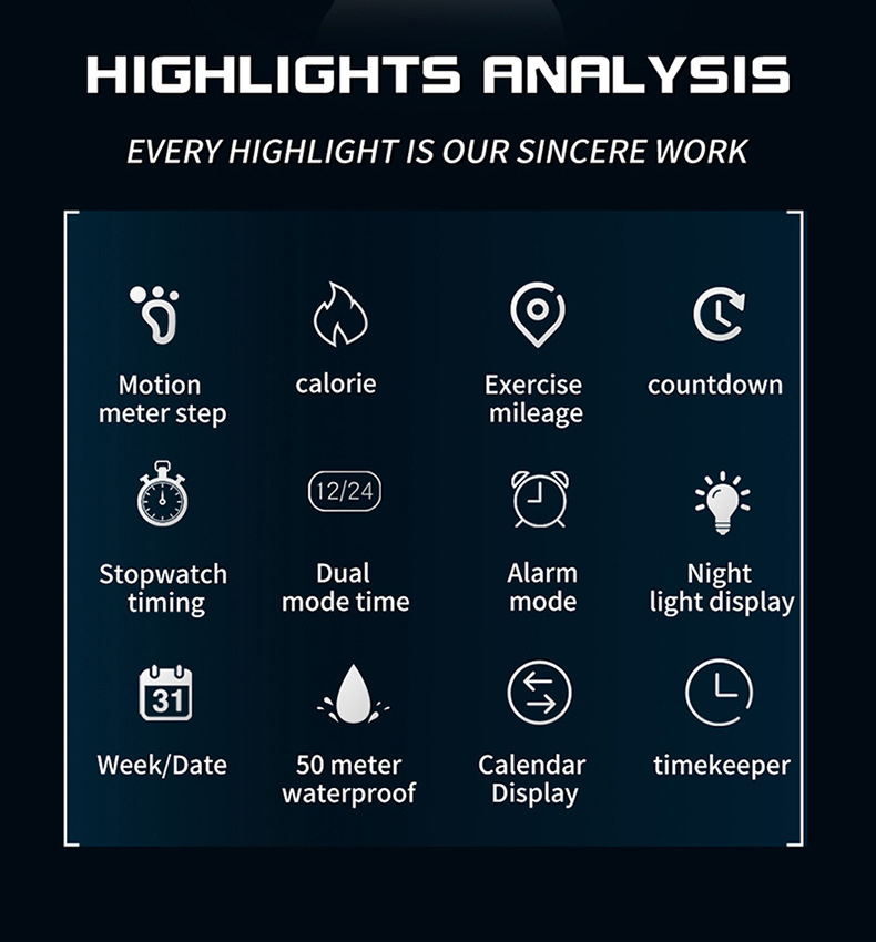 SANDA Watch Step Calories Multifunctional Luminous Waterproof Outdoor Mountaineering Electronic Watch_voghion.com