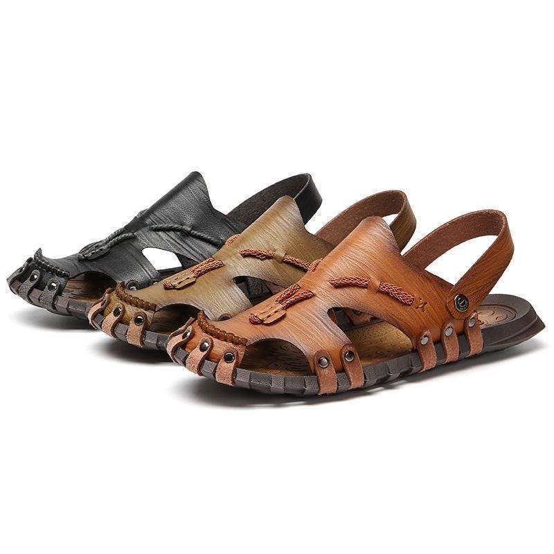 Men's Sandals, Beach Shoes, Closed-Toe Slip-Ons, Outdoor Casual Dual-Wear Mule Sandals, Large Size, Wear-Resistant, Handmade Leather Surface Men's Sandals, Beach Shoes, Closed-Toe Slip-Ons, Outdoor Casual Dual-Wear Mule Sandals, Large Size, Wear-Resistant, Handmade Leather Surface