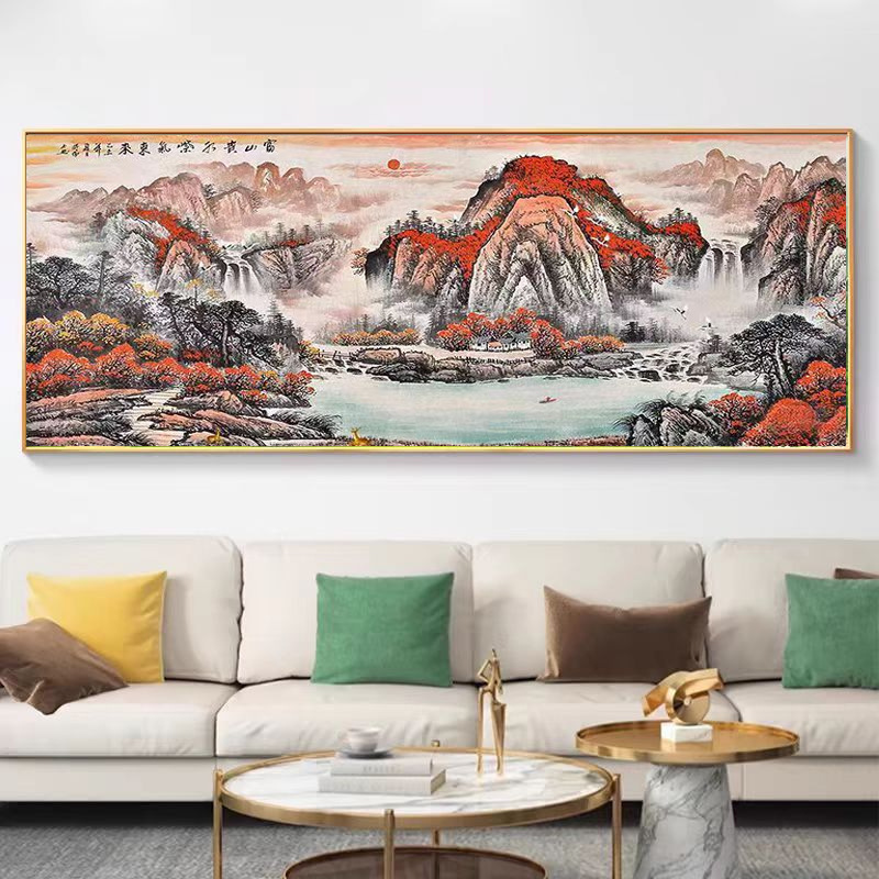 Landscape Decorative Painting Backer Painting New Chinese Landscape Painting Living Room Office Mural Sofa Background Wall Hanging Painting
