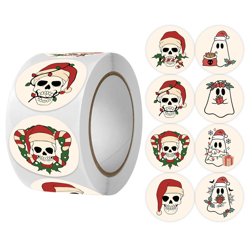 卸売クロスボーダークリスマスハロウィン自己粘着ラウンド 3.8CM1.5 インチラベルステッカー 500 シールステッカー|undefined