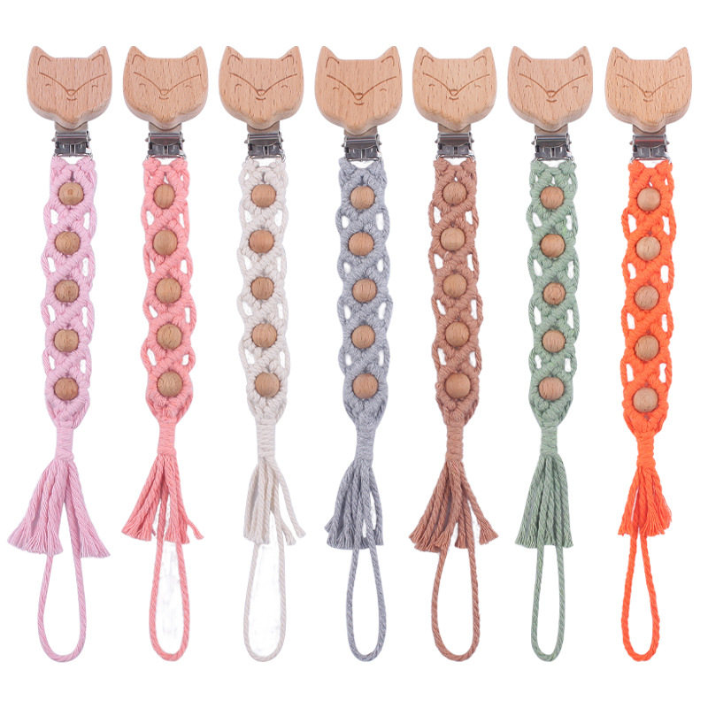 Bebé suministros dibujos animados haya zorro chupete clip creativo bebé DIY hecho a mano tejido de algodón cuerda chupete cadena