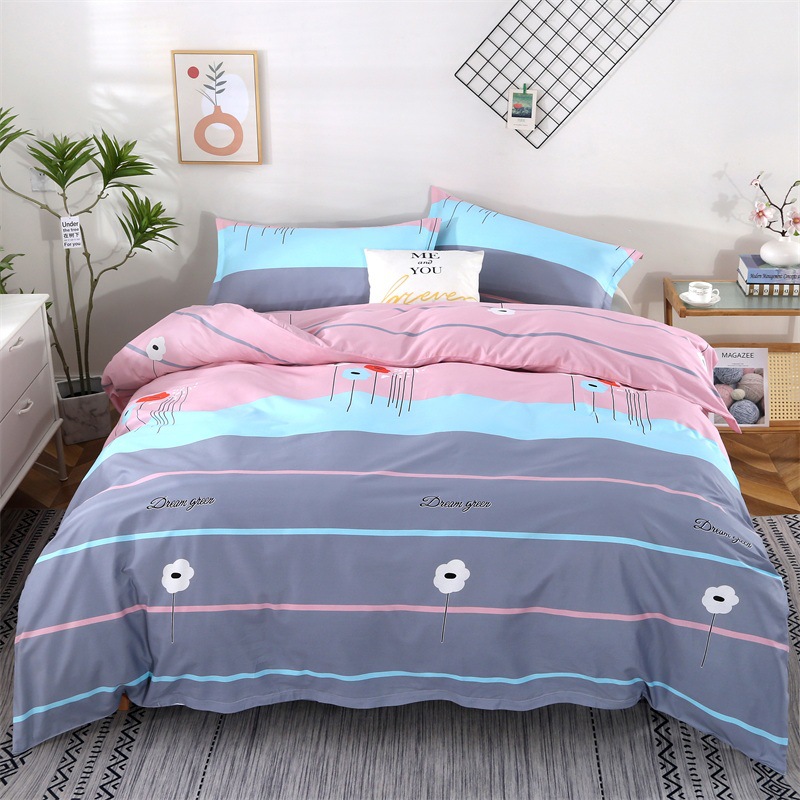 Comfortable Pure Cotton Four-Piece Bedding Set, All-Cotton Duvet Cover, Pillowcase Wholesale, Student Dormitory Single Bed Bedding, Ins Style