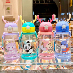 漫画プラスチック鹿の角子供バウンスストローカップかわいいスポーツ屋外赤ちゃんケトルストラップ水コップ