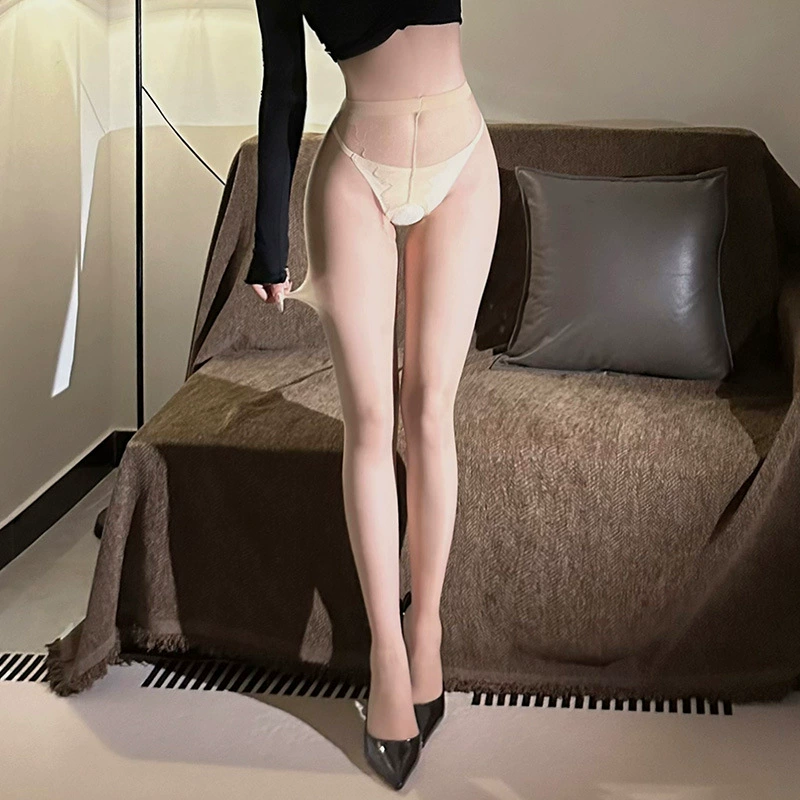 霏慕 Bikini core silk ощущение шелка открытое шаговое колготки 7304 сексуальное белье розовый жаккард чулки