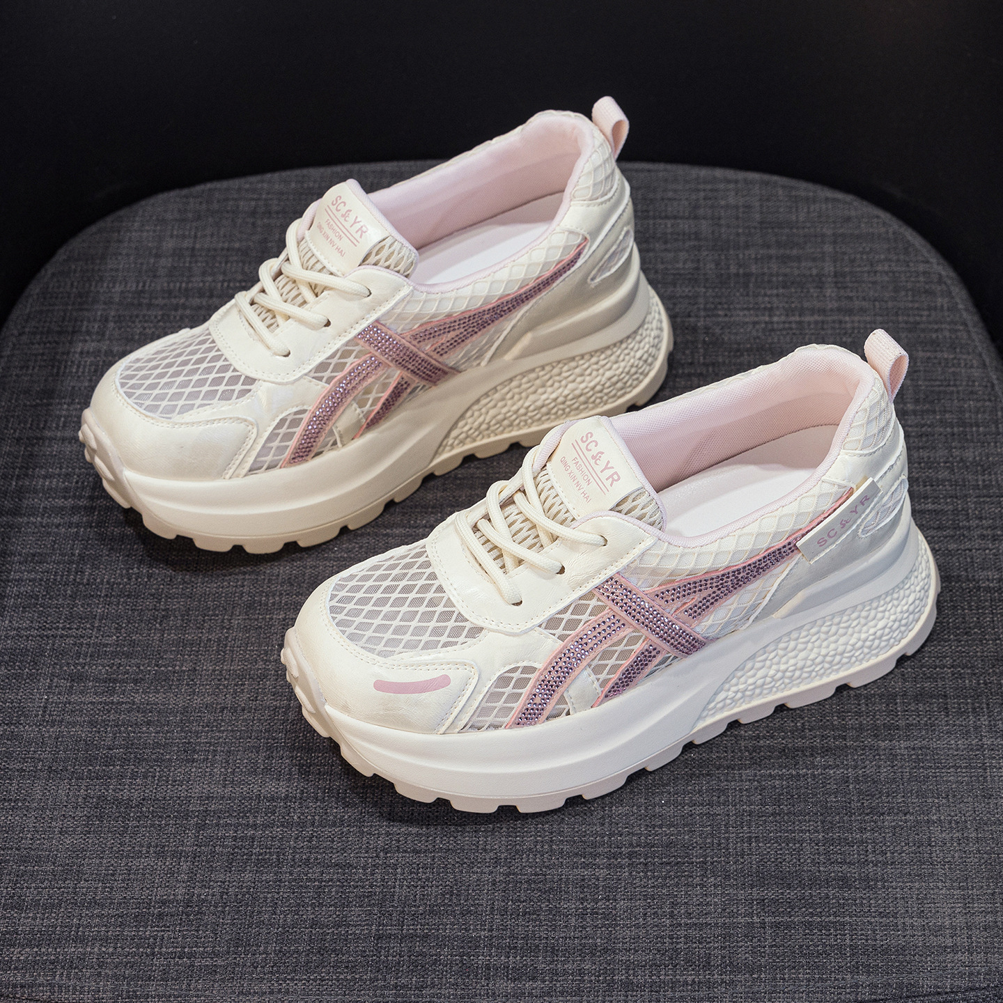 Giày sneaker nữ đế dày phong cách Hàn Quốc, thoáng khí, đế dày 3 cm — Hồng 5092, Trắng 5092