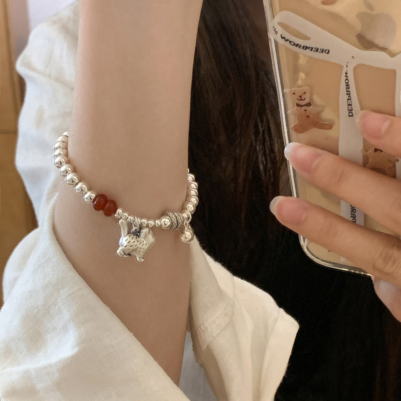 New Chinese Style S925 Sterling Silver Dynamic Kitten Pendant Bracelet for Women, Retro Niche National Trend Versatile Bracelet Jewelry
