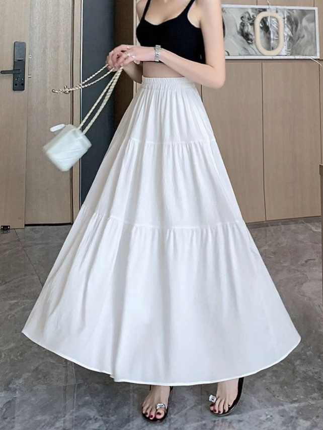 Cross-Border Ins Fashion Versatile Pleated Lining High-Waisted Mid-Length Slimming Cake Long Skirt for Women
